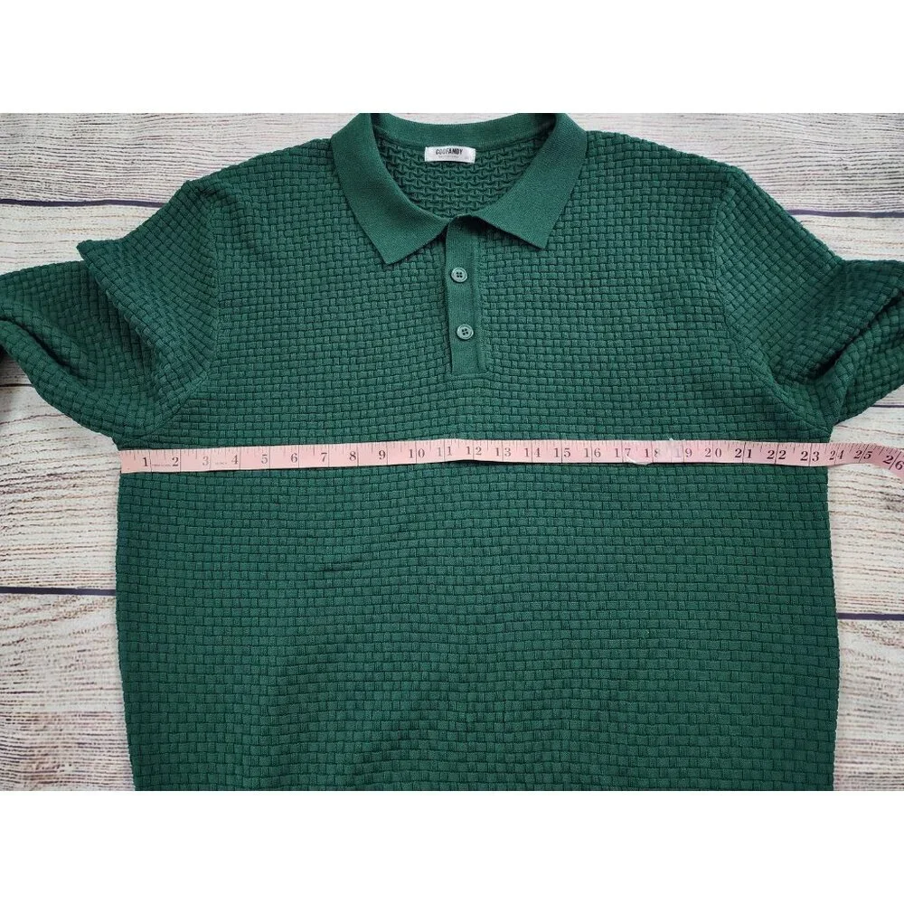 Coofandy Polo Collar Sweater Size XXL Crosshatch Textured Pattern Green